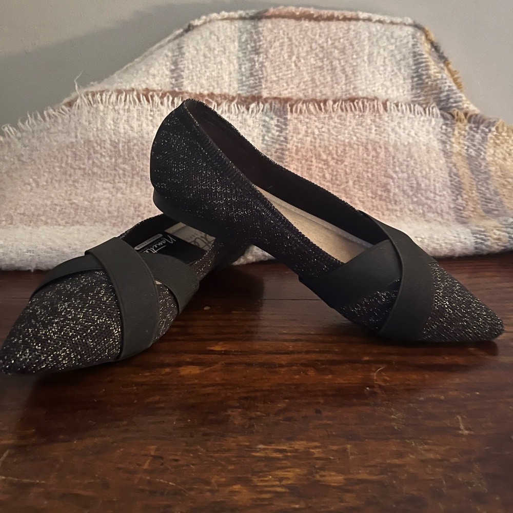 Nannette Black Glittery Loafers with Bow Accent